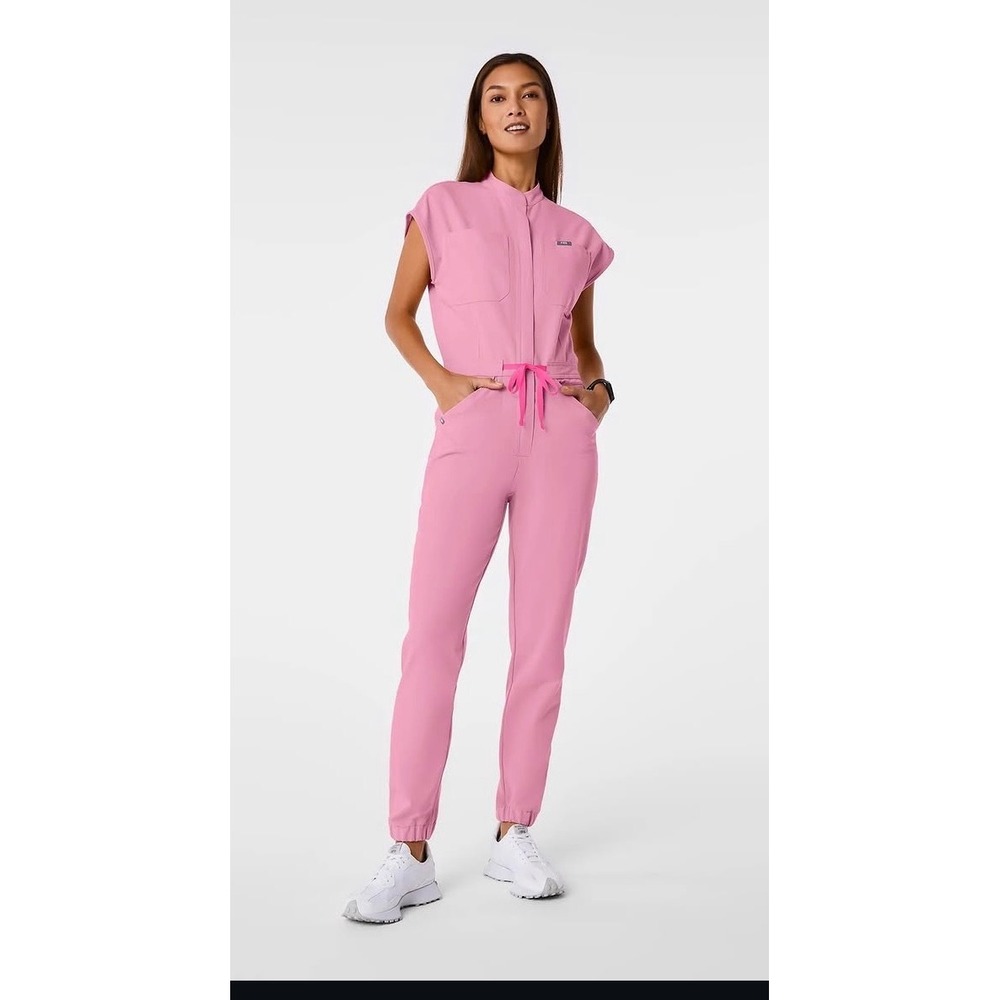 Figs Technical Collection Pink Scrub Jumpsuit XS Jogger One Piece Drawstring